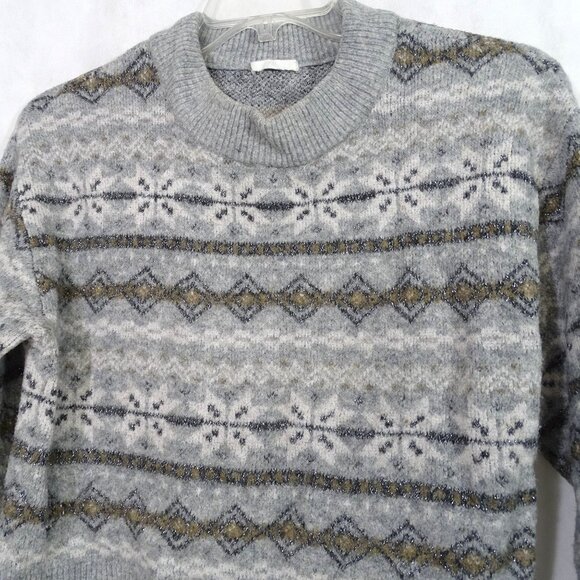 H&M Gray Fair Isle Knit Sweater Crew Neck Women Size M Acrylic Blend Long Sleeve - Picture 2 of 9